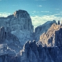 Telephoto view of the Innerkofler Towers and Pelmo, from Pomedes.